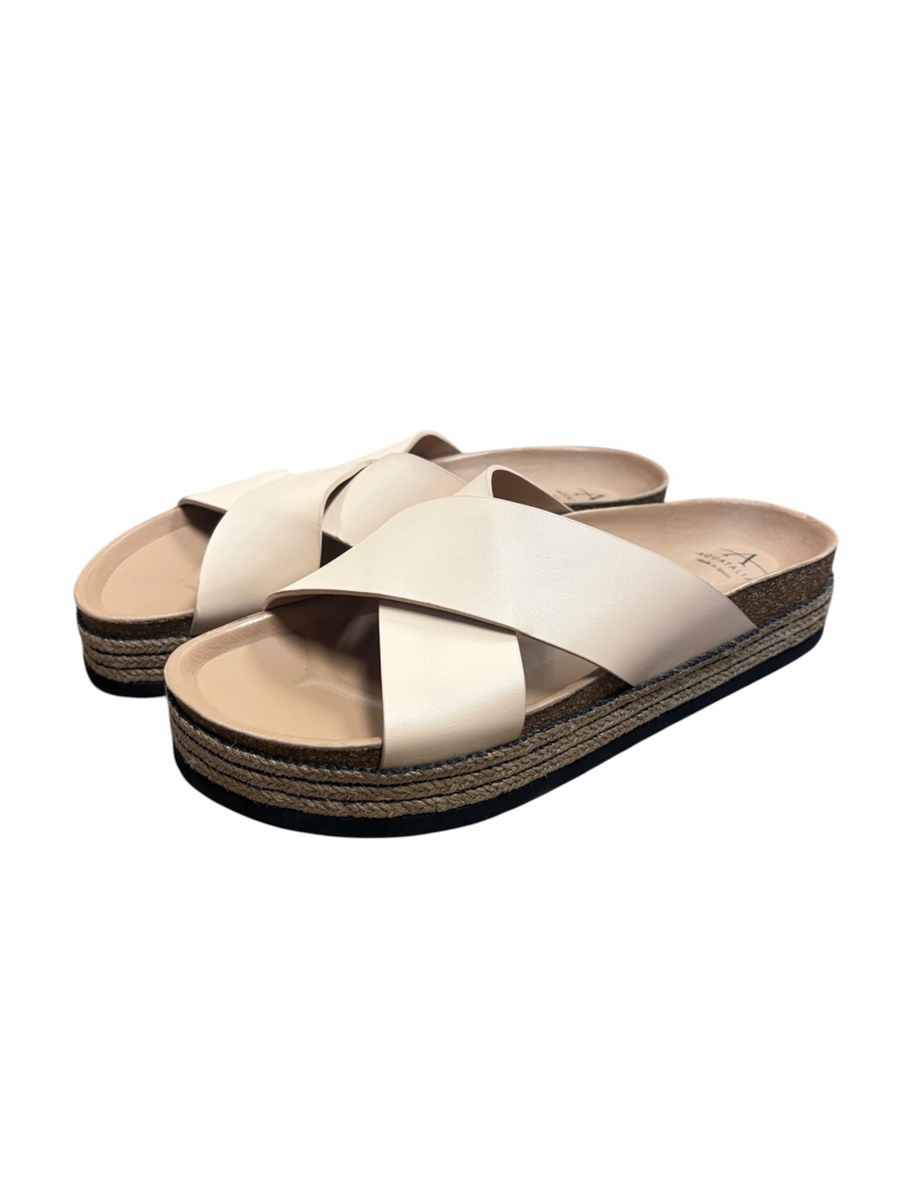 Aquatalia Ariana Womens Cream Leather Crisscross Platform Espadrille Sandals 9